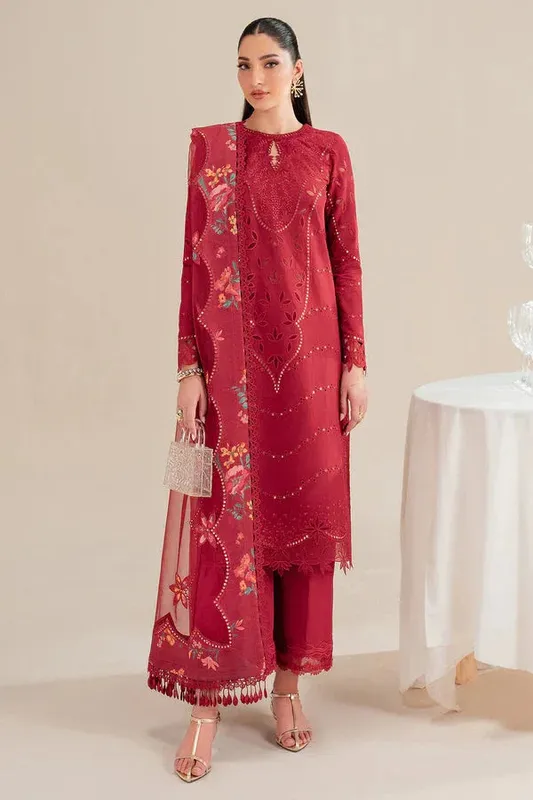 Jazmin Iris Luxury Lawn 25 Red Organza – view 1 – Poshaq