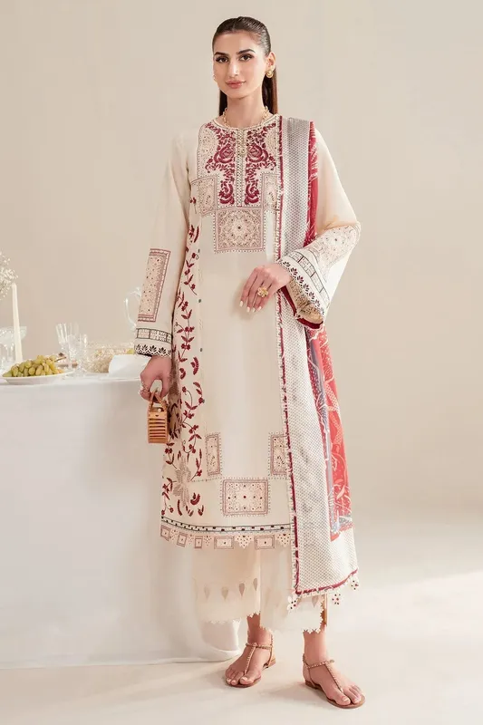 Jazmin Iris Luxury Lawn 25 Cream Cambric – view 1 – Poshaq