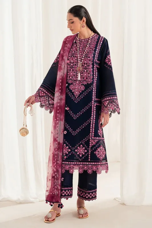 Jazmin Iris Luxury Lawn 25 Midnight Blue Chiffon – view 1 – Poshaq