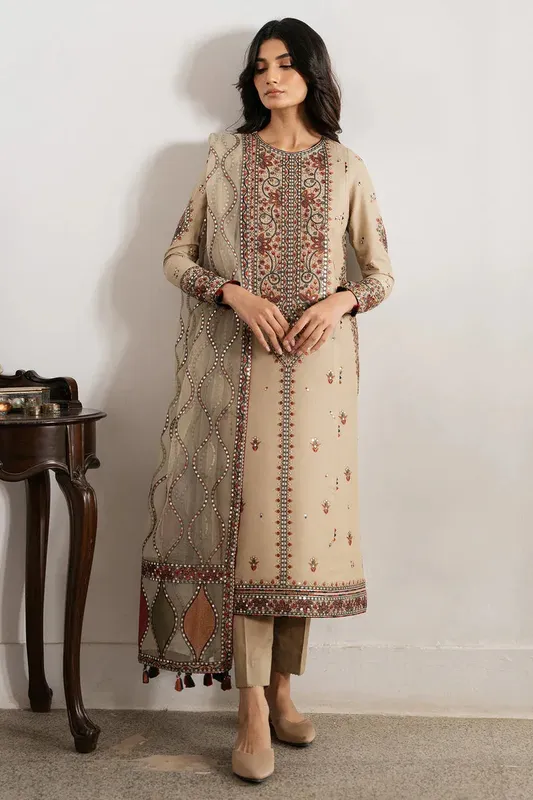 Jazmin Summer Lawn 25 Beige Organza – view 1 – Poshaq