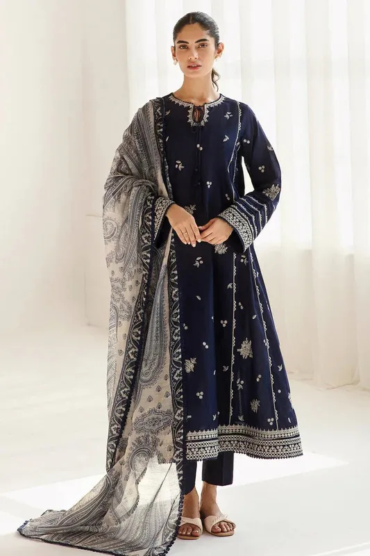 Jazmin Summer Lawn 25 Navy Blue Cambric – view 1 – Poshaq
