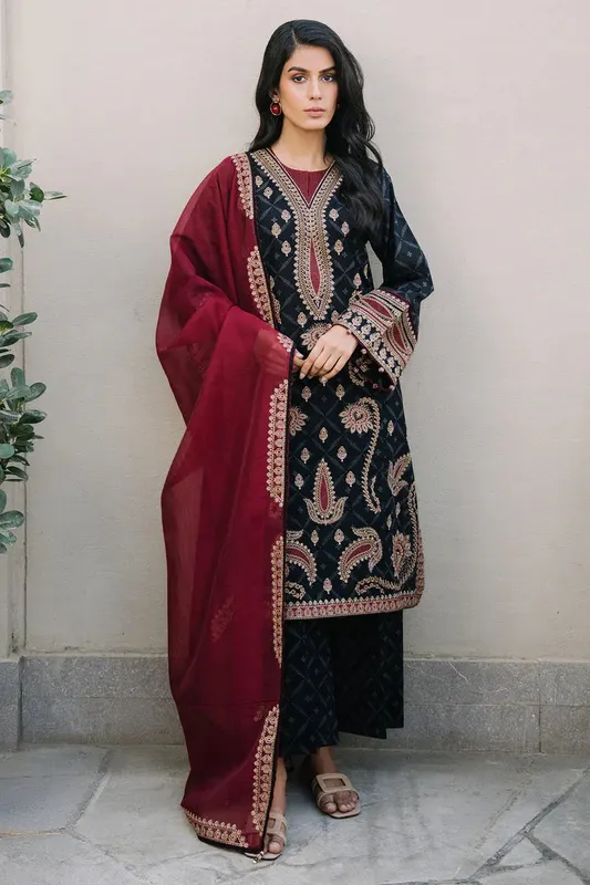 Jazmin Summer Lawn 25 Black Organza – view 1 – Poshaq