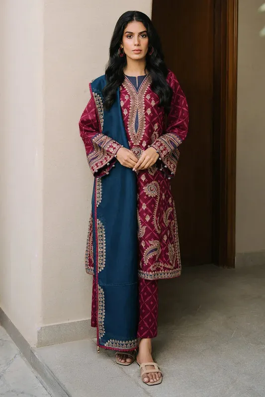 Jazmin Summer Lawn 25 Maroon Organza – view 1 – Poshaq