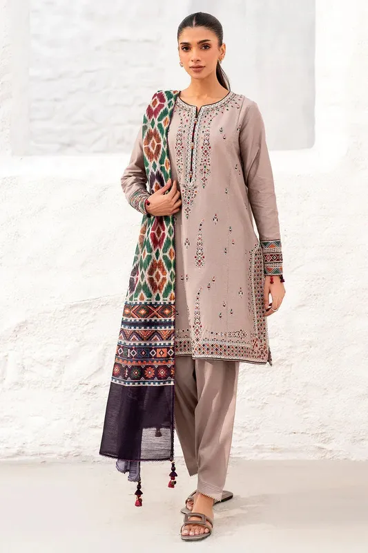 Jazmin Summer Lawn 25 Beige Cotton Silk – view 1 – Poshaq