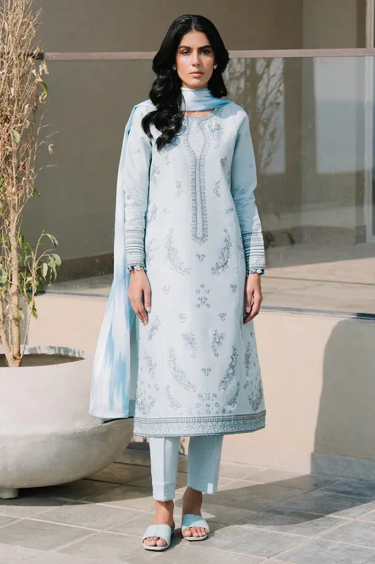 Jazmin Summer Lawn 25 Ice Blue Cambric – view 1 – Poshaq