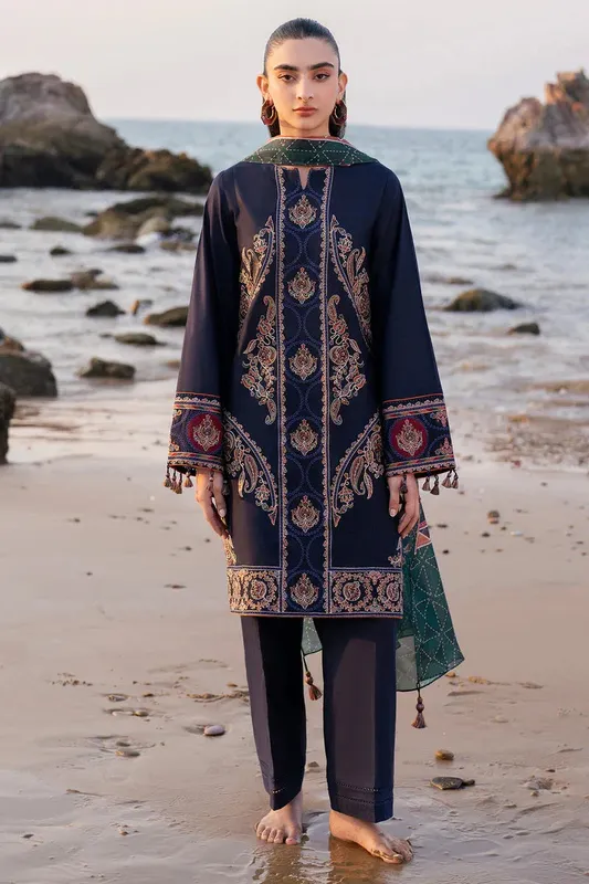 Jazmin Summer Lawn 25 Deep Blue Cambric – view 1 – Poshaq