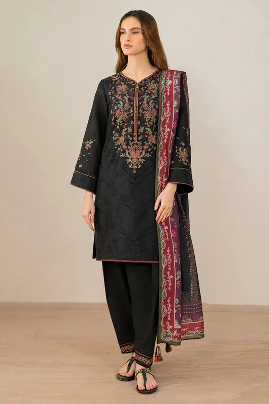 Jazmin Summer Lawn 25 Black Cotton Silk – view 1 – Poshaq