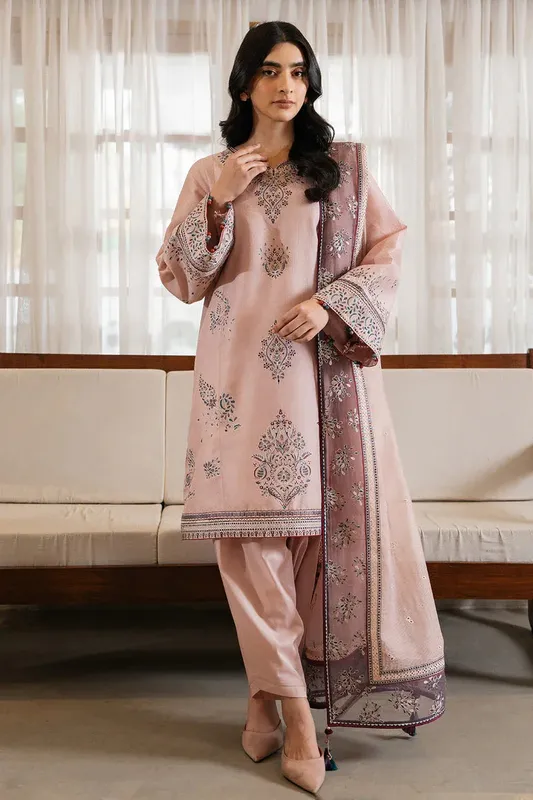 Jazmin Summer Lawn 25 Peach Pink Organza – view 1 – Poshaq