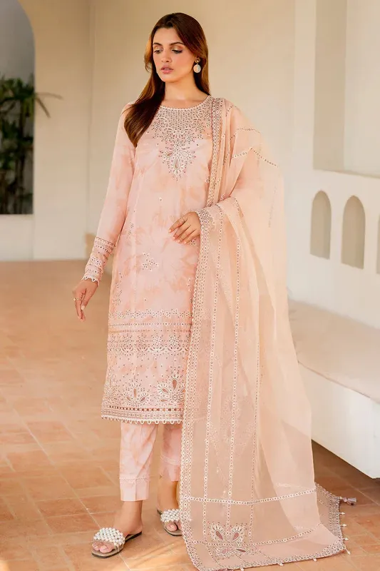 Jazmin Summer Lawn 25 Peach Pink Organza – view 1 – Poshaq