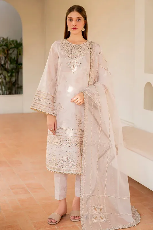 Jazmin Summer Lawn 25 Beige Organza – view 1 – Poshaq