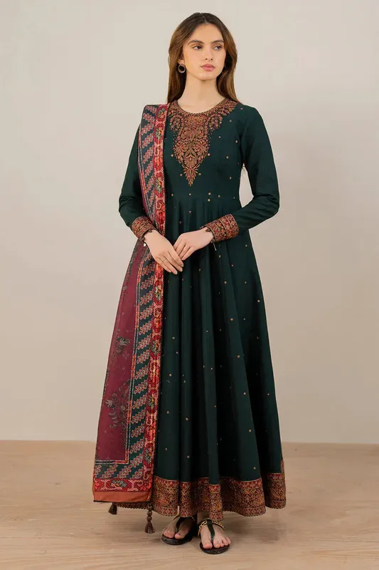 Jazmin Summer Lawn 25 Dark Green Cotton Silk – view 1 – Poshaq