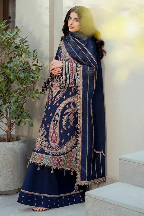 Jazmin Shahkaar Luxury Lawn 25 Navy Blue Organza – view 4 – Poshaq