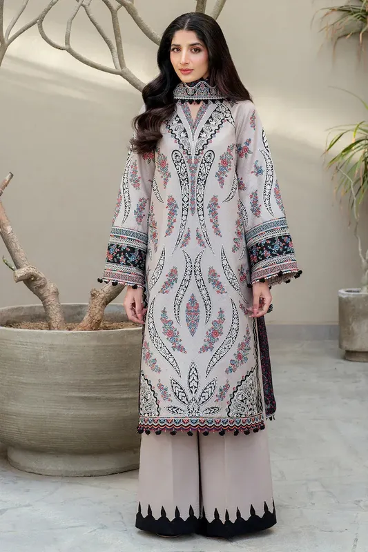 Jazmin Shahkaar Luxury Lawn 25 Taupe Cambric – view 1 – Poshaq
