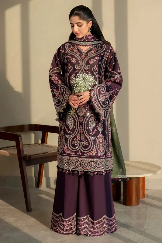 Jazmin Shahkaar Luxury Lawn 25 Burgundy Jacquard – view 1 – Poshaq