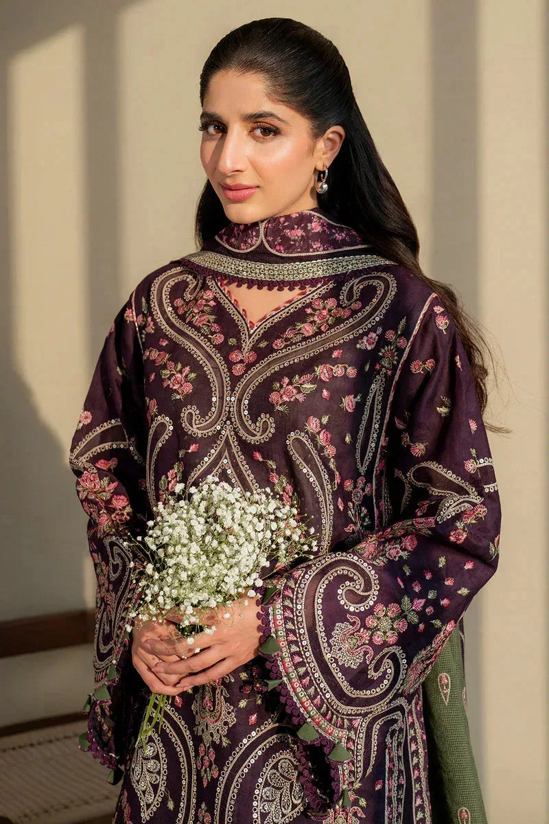 Jazmin Shahkaar Luxury Lawn 25 Burgundy Jacquard – view 3 – Poshaq