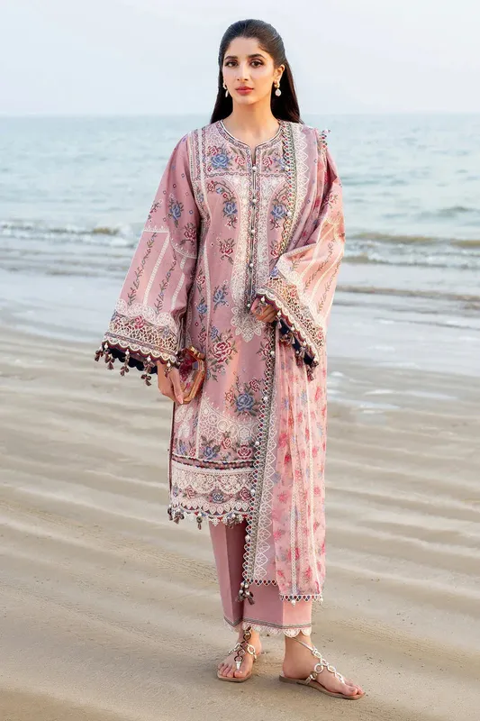 Jazmin Shahkaar Luxury Lawn 25 Brownish Pink Organza – view 1 – Poshaq