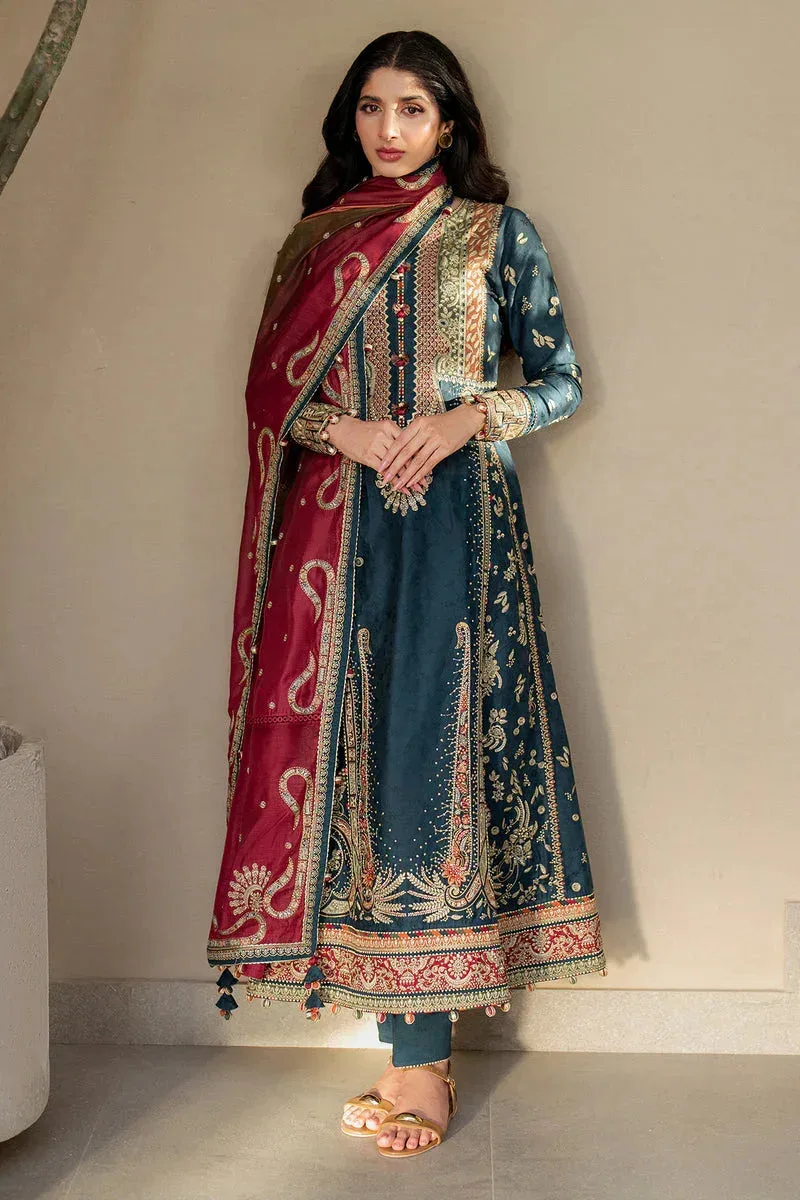 Jazmin Shahkaar Luxury Lawn 25 Teal Blue Jacquard – view 1 – Poshaq
