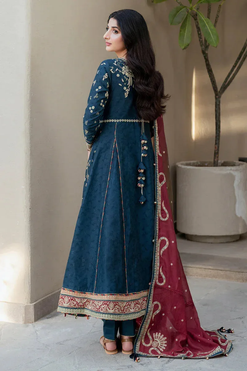 Jazmin Shahkaar Luxury Lawn 25 Teal Blue Jacquard – view 2 – Poshaq