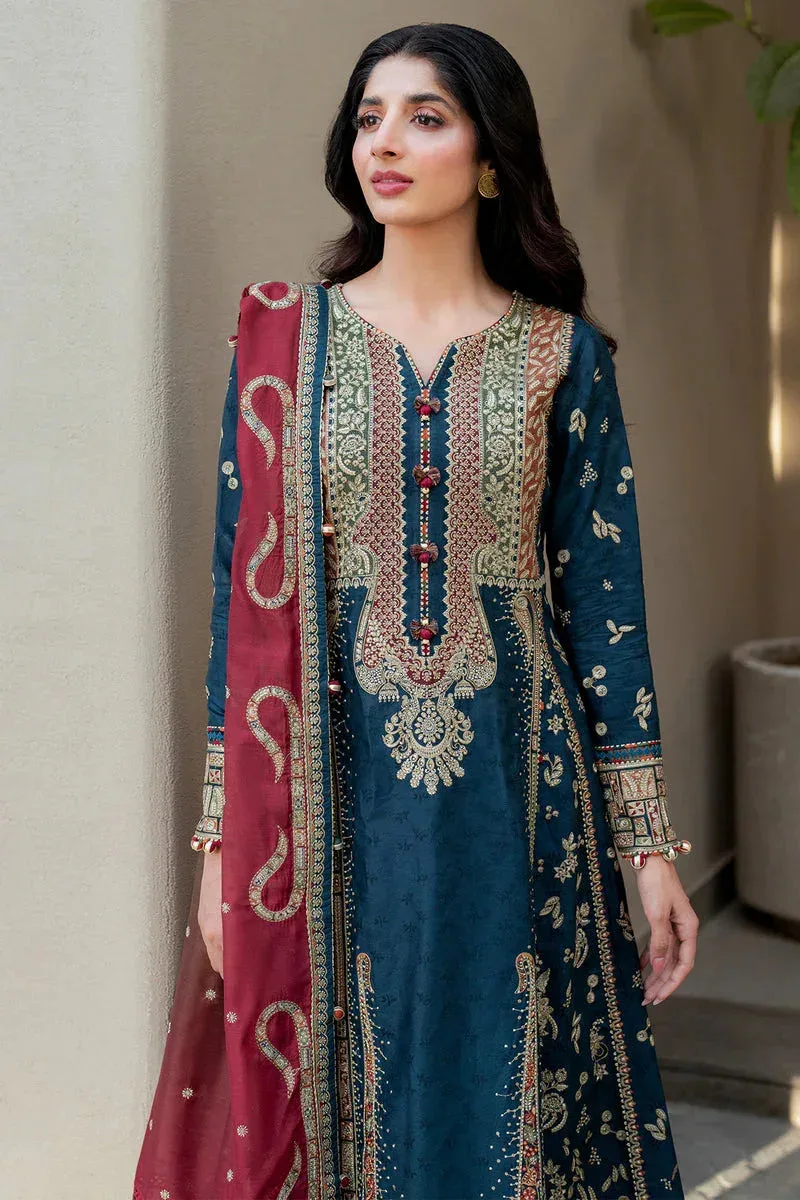 Jazmin Shahkaar Luxury Lawn 25 Teal Blue Jacquard – view 3 – Poshaq