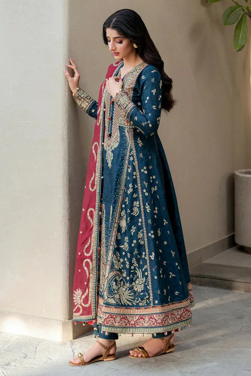 Jazmin Shahkaar Luxury Lawn 25 Teal Blue Jacquard – view 4 – Poshaq