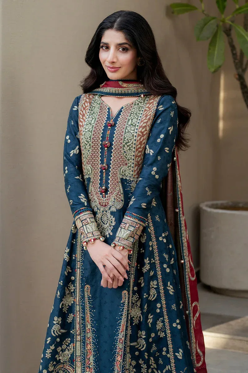 Jazmin Shahkaar Luxury Lawn 25 Teal Blue Jacquard – view 5 – Poshaq