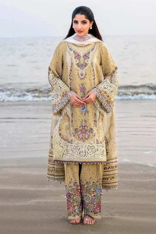 Jazmin Shahkaar Luxury Lawn 25 Mustard Organza – view 1 – Poshaq