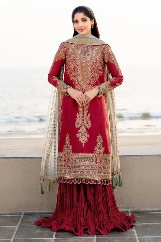 Jazmin Shahkaar Luxury Lawn 25 Red Organza – view 1 – Poshaq