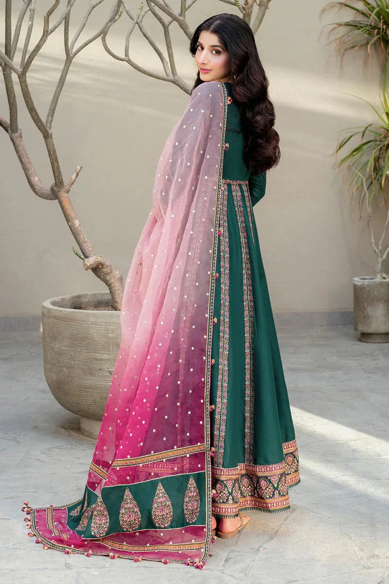 Jazmin Shahkaar Luxury Lawn 25 Bottle Green Organza – view 2 – Poshaq