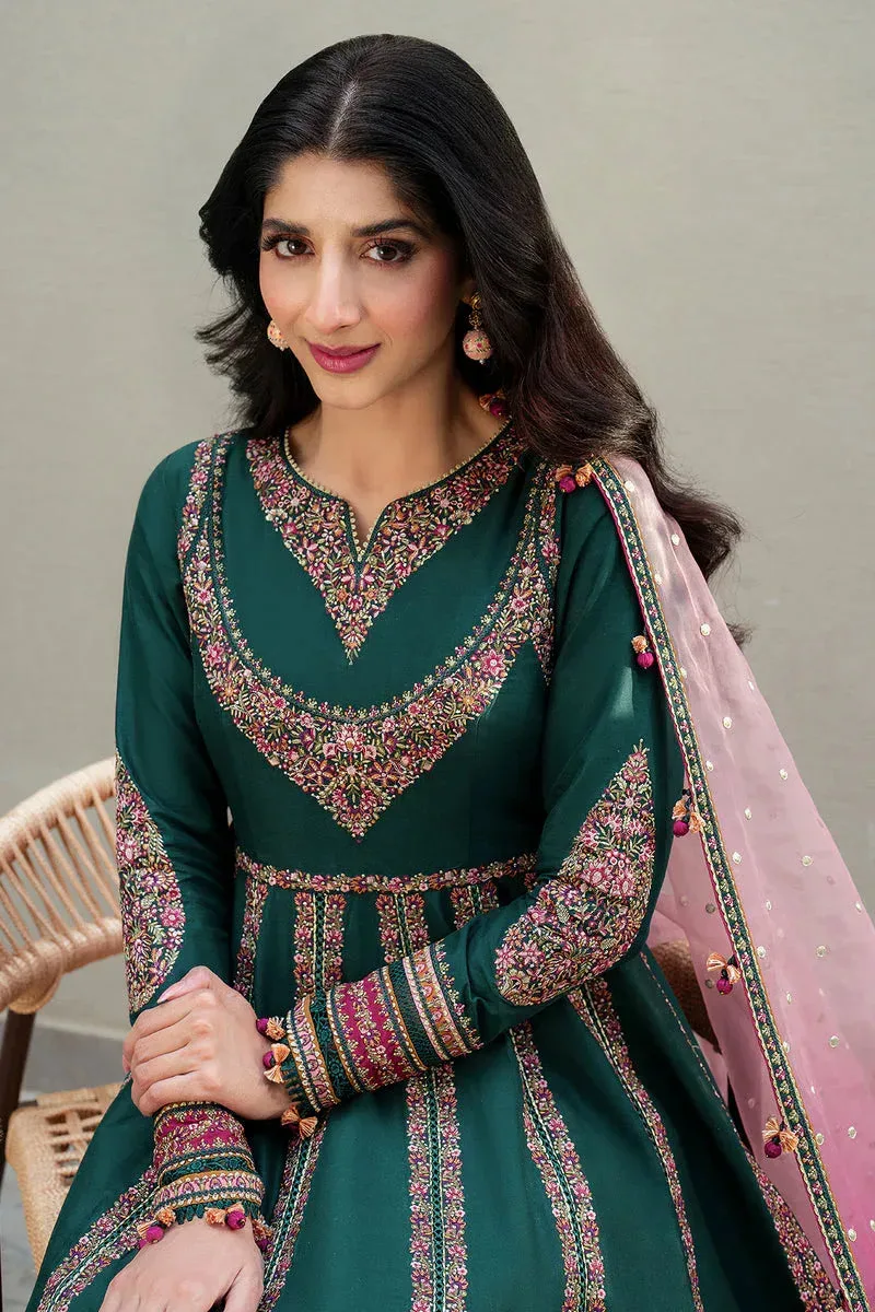 Jazmin Shahkaar Luxury Lawn 25 Bottle Green Organza – view 3 – Poshaq