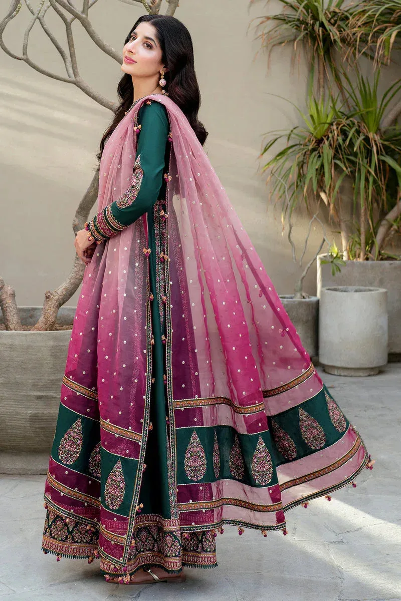 Jazmin Shahkaar Luxury Lawn 25 Bottle Green Organza – view 4 – Poshaq