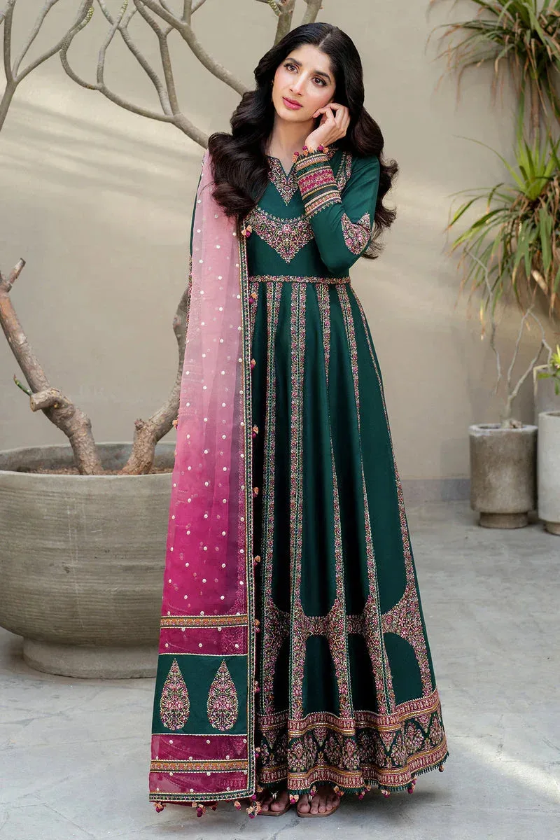 Jazmin Shahkaar Luxury Lawn 25 Bottle Green Organza – view 5 – Poshaq