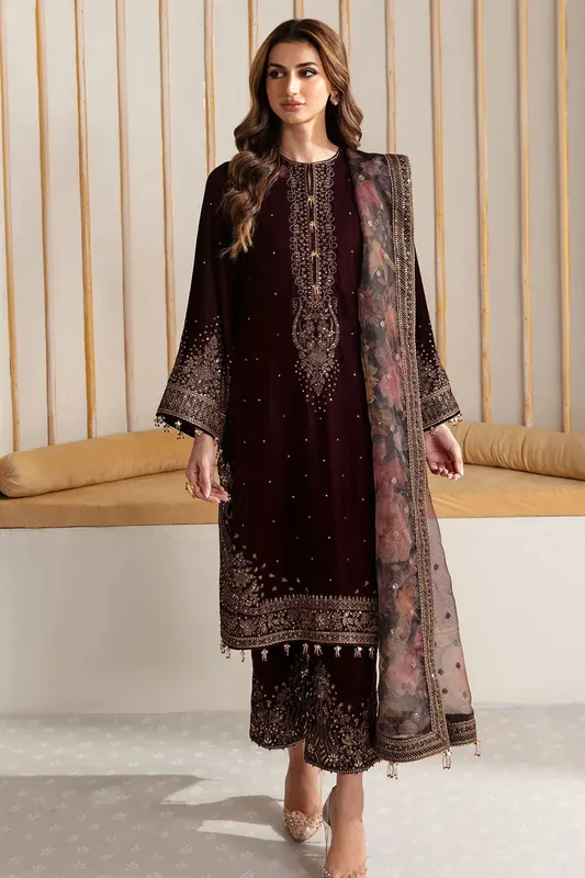 Jazmin Velvet Edit 24 Maroon Organza – view 1 – Poshaq