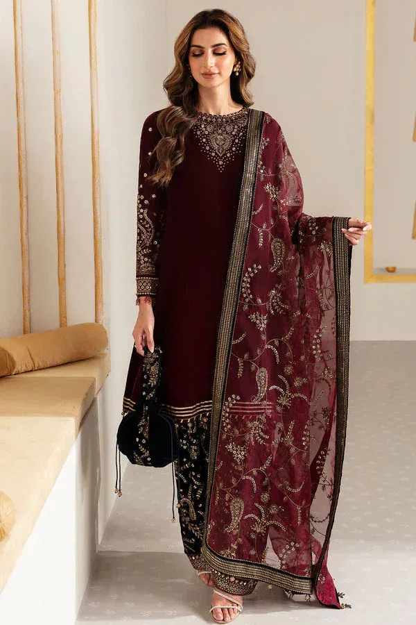 Jazmin Velvet Edit 24 Maroon Organza – view 1 – Poshaq