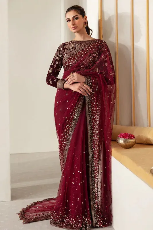 Jazmin Velvet Edit 24 Maroon Chiffon – view 1 – Poshaq