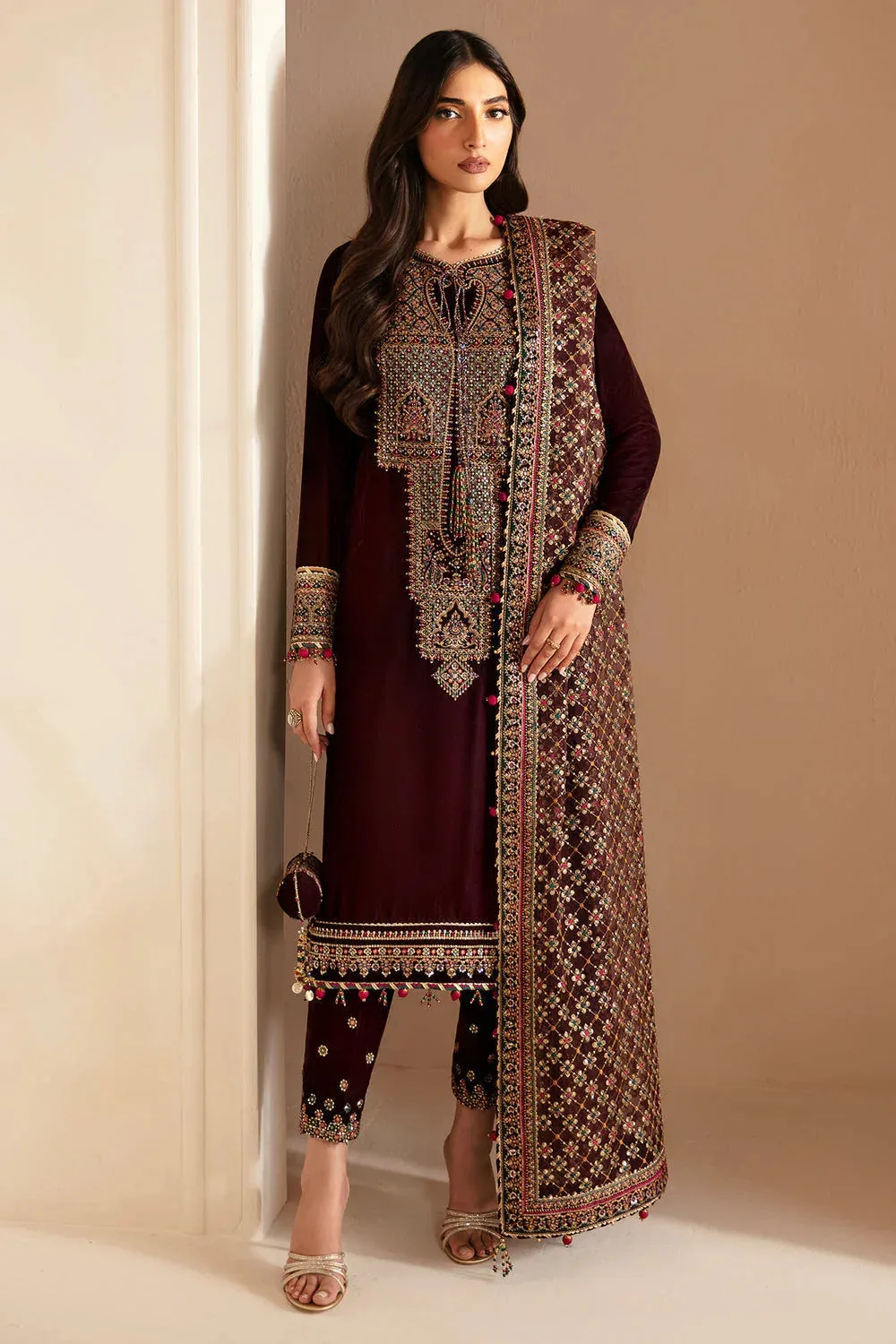 Jazmin Velvet Edit 24 Maroon Velvet – view 1 – Poshaq