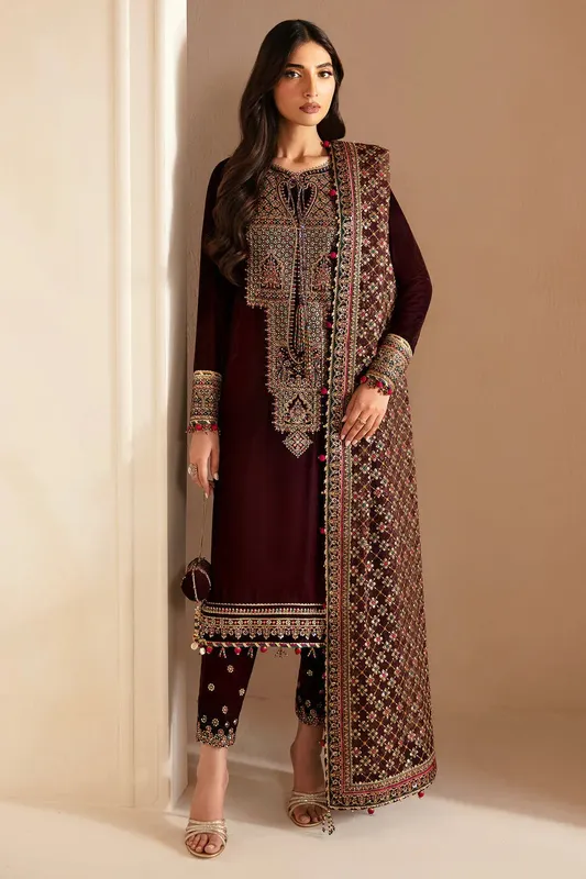 Jazmin Velvet Edit 24 Maroon Velvet – view 1 – Poshaq