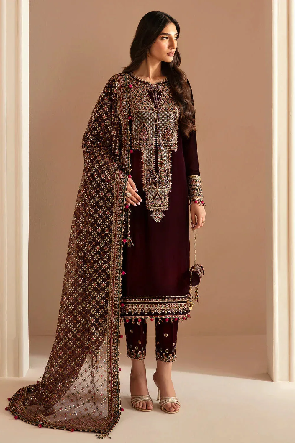 Jazmin Velvet Edit 24 Maroon Velvet – view 4 – Poshaq