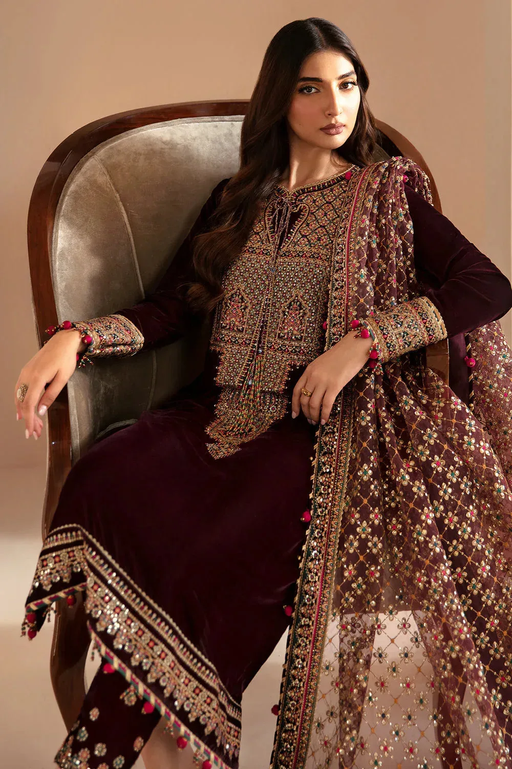Jazmin Velvet Edit 24 Maroon Velvet – view 6 – Poshaq