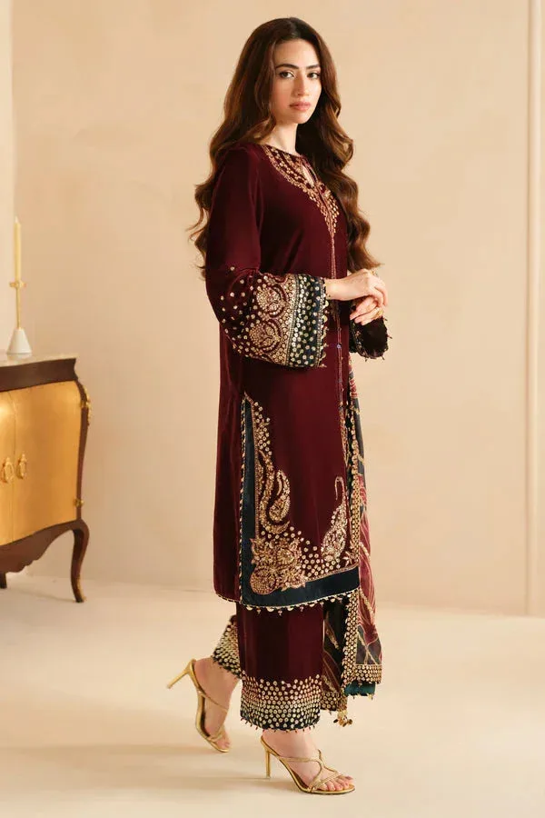 Jazmin Velvet Edit 24 Maroon Velvet – view 2 – Poshaq