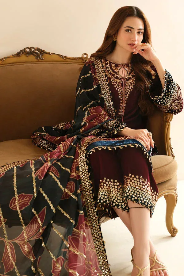 Jazmin Velvet Edit 24 Maroon Velvet – view 7 – Poshaq
