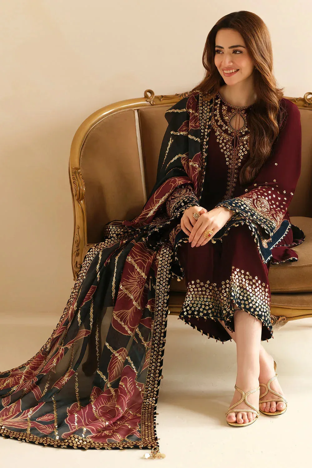 Jazmin Velvet Edit 24 Maroon Velvet – view 9 – Poshaq