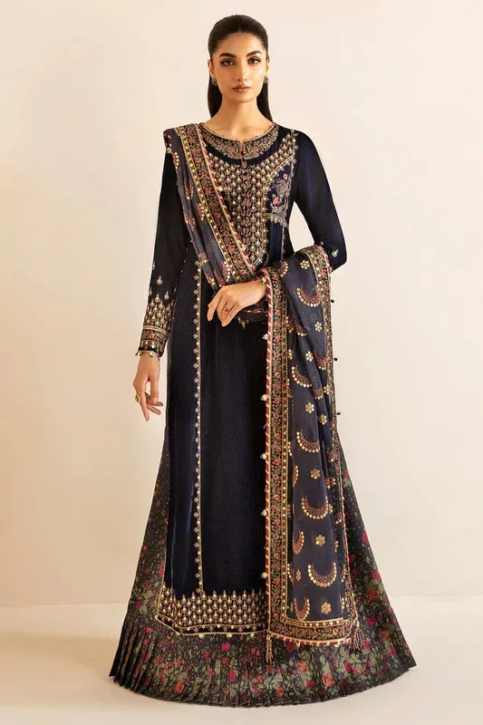 Jazmin Velvet Edit 24 Midnight Blue Organza – view 1 – Poshaq