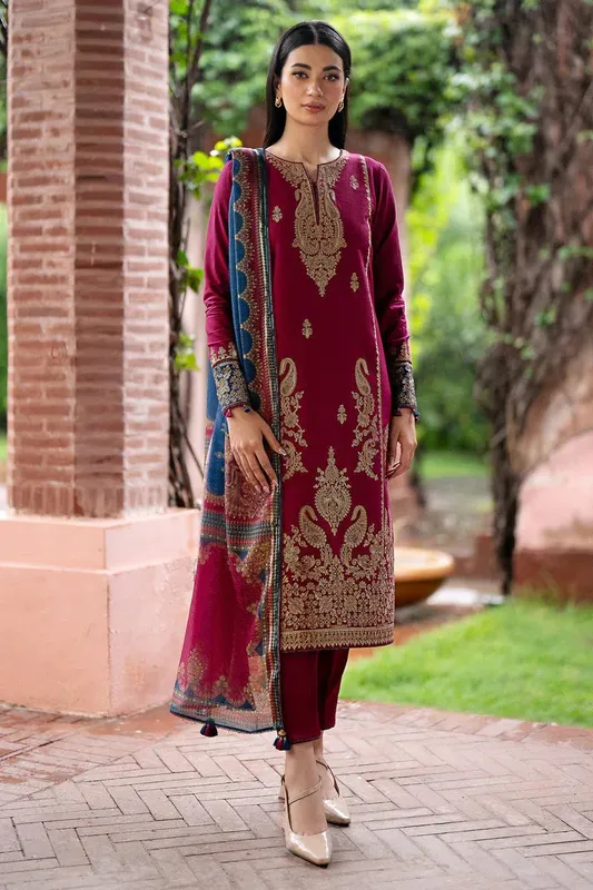 Jazmin Winter Edition 24 Maroon Khaddar – view 1 – Poshaq