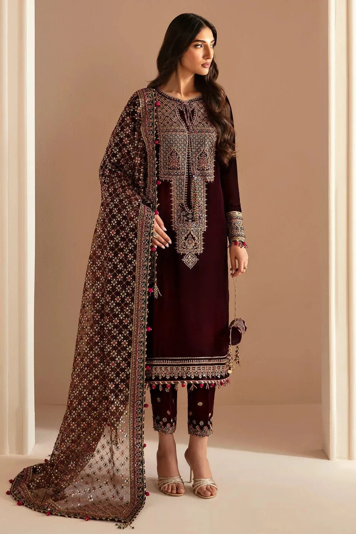 Jazmin Velvet Edit 24 Maroon Velvet – view 1 – Poshaq