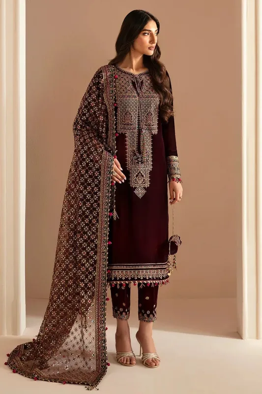 Jazmin Velvet Edit 24 Maroon Velvet – view 1 – Poshaq