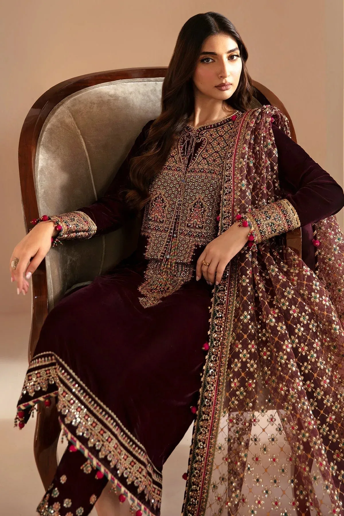Jazmin Velvet Edit 24 Maroon Velvet – view 2 – Poshaq