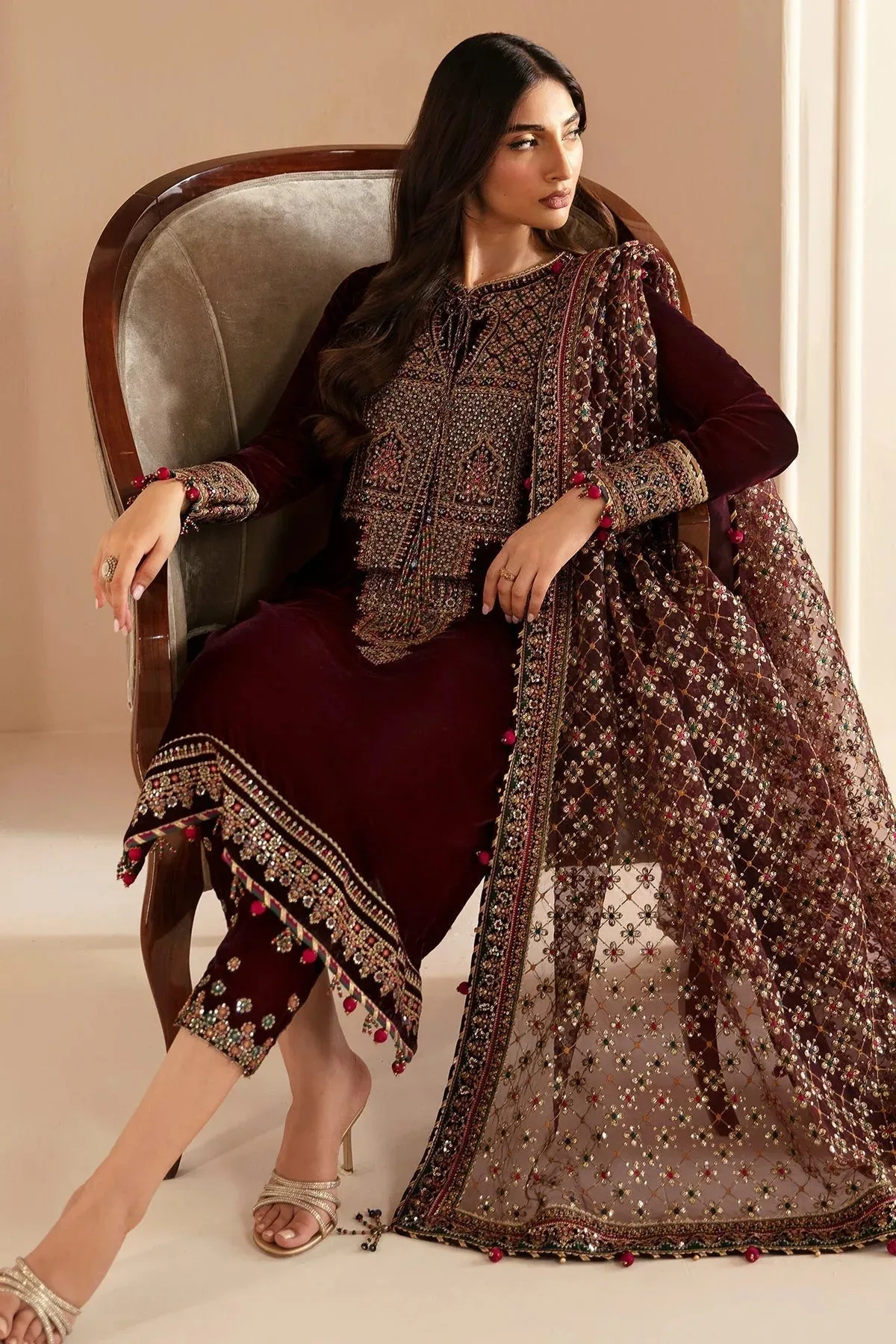 Jazmin Velvet Edit 24 Maroon Velvet – view 6 – Poshaq