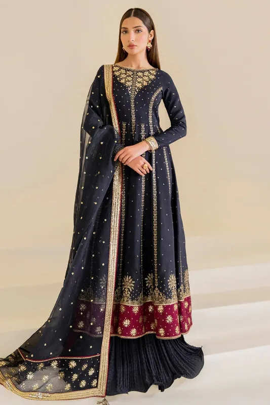 Jazmin Formals Collection Navy Blue Raw Silk – view 1 – Poshaq