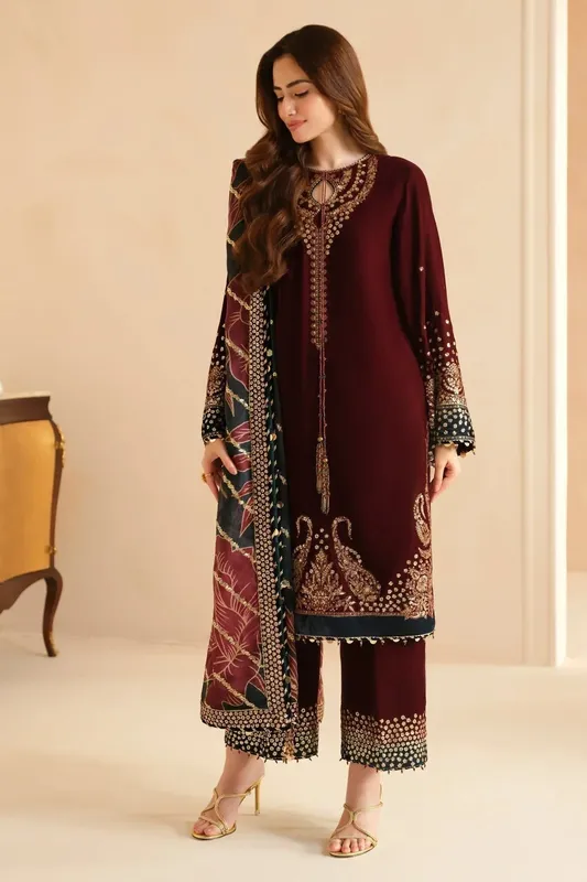 Jazmin Velvet Edit 24 Maroon Velvet – view 1 – Poshaq