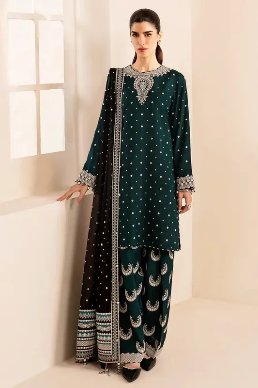 Jazmin Formals Collection Bottle Green Georgette – view 1 – Poshaq